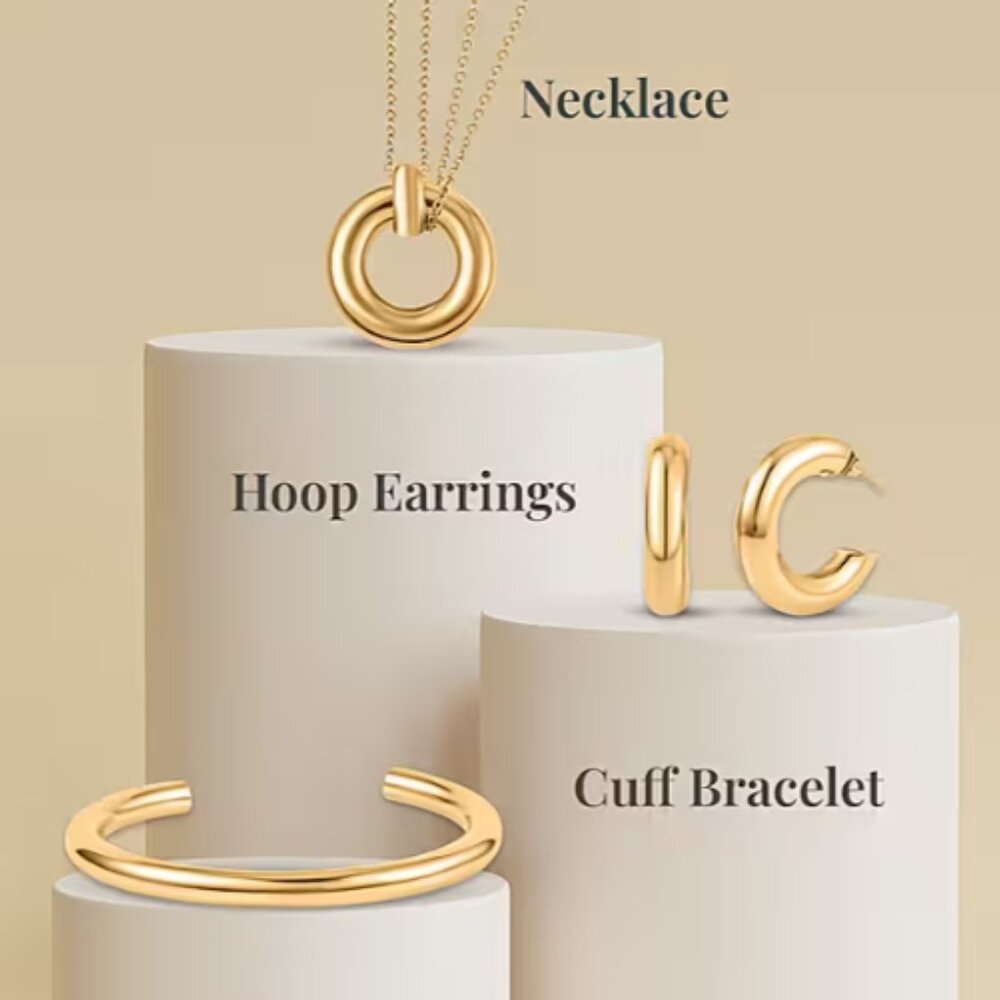 EverTrue Hoop Earrings, Cuff Bracelet (7.50 In) and Necklace 20 Inches